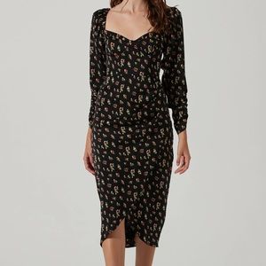 ASTR the Label Black Floral Long Sleeve MIDI Dress - Size M